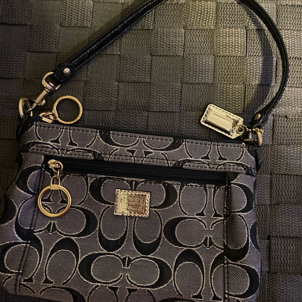 Coach Black and Gray Signature Wristlet - Picture 2 of 3